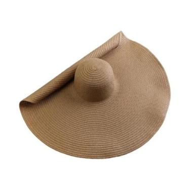 Imagem de Chapéu De Sol De Palha Dobrável Com Aba Larga De 70cm Para Mulheres, P
