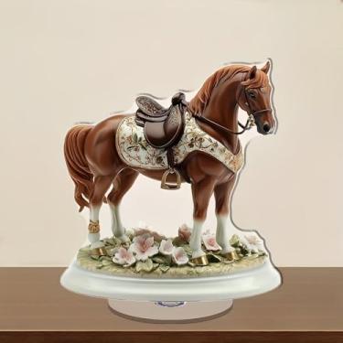 Imagem de Estatueta de cavalo elegante com sela ornamentada em acrílico giratório para alívio de estresse, adequada para decoração de casa. Presente ideal para Natal, aniversário, aniversário, dia dos namorados