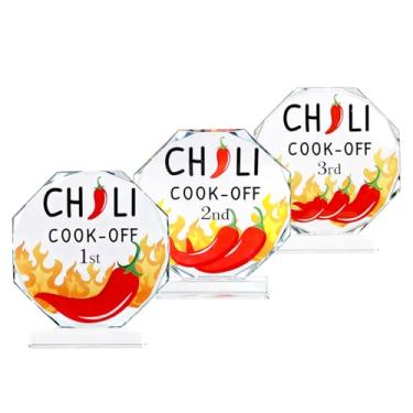 Imagem de Fukaisu 3 peças de troféus Chili Cook-Off, 13,4 cm/5,27 pol acrílico Chili Cook-Off Prêmios com base incluindo medalhas de 1º 2º 3º lugar Troféu de concurso de culinária para concursos de concurso de