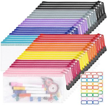 Imagem de Aubeco Bolsa de malha com zíper de 24 x 12 cm com adesivo, pacote com 40 bolsas de armazenamento de quebra-cabeças, bolsas de organização para viagens, eletrodomésticos de escritório, suprimentos para