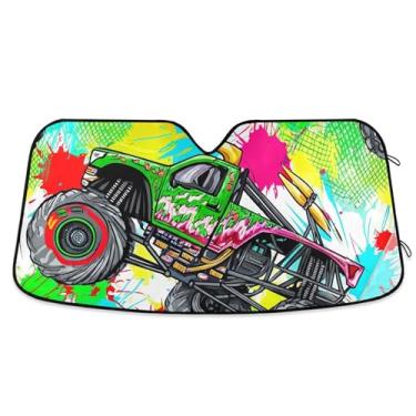 Imagem de Toldo de sol colorido personalizado Monster Trucks para para-brisa de carro, dobrável, universal para janelas dianteiras, floral automotivo, S, 134,6 cm x 59,7 cm