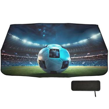 Imagem de Bola de futebol com guarda-sol de estádio brilhante para para-brisa de carro proteção de isolamento térmico retrátil sombra de janela carro 147 x 75 cm acessórios de carro
