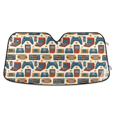 Imagem de Guarda-sol vintage retrô para videogame para para-brisa de carro, janela frontal, dobrável, para-sol para a maioria dos sedãs, SUV, caminhões, grandes