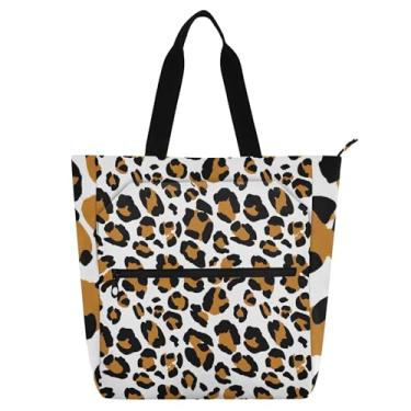 Imagem de Sacola feminina clássica marrom com estampa de leopardo branca para trabalho em lona escolar bolsa de livros para uso diário para amantes de livros presentes