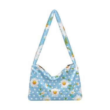 Imagem de GAIGEO Bolsas de ombro femininas pretas com espectro branco de Halloween, bolsa feminina, bolsas de outono, Bolinhas verão floral azul guingão-1, One Size