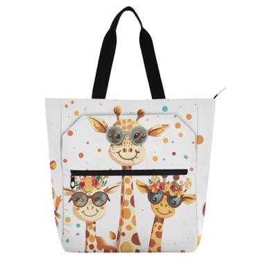 Imagem de Happy Giraffe Animal Family Work Tote Bags for Women Canvas Beach Book Bag Zipper Reutilizável, para amantes de livros, presentes