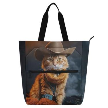 Imagem de Sacola feminina fofa de gato laranja malhado para trabalho, lona, praia, livros, bolsa com zíper, carteiro, presente para amantes de livros