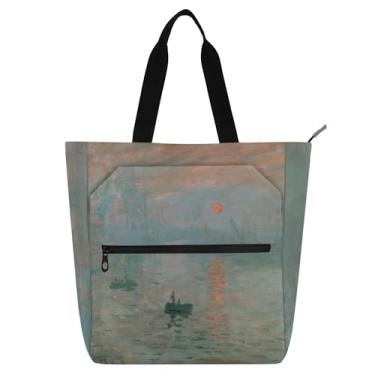 Imagem de GAIGEO Bolsas de trabalho Monet Impression Sunrise para mulheres, sacola de lona, bolsa de tecido universitária, utilitária, presente infantil para amantes de livros