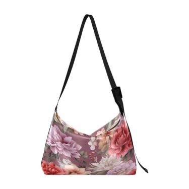 Imagem de GAIGEO Bolsa tiracolo de couro rosa vermelha preta com bolsa de ombro feminina, bolsa de ombro transversal, Aquarela de flores em marrom - 1, One Size