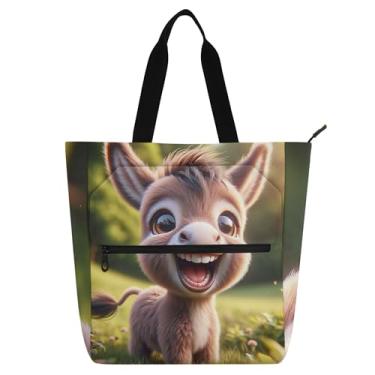 Imagem de GAIGEO Linda bolsa de trabalho para filhotes sorridentes de burro para mulheres, bolsa de lona, bolsa mensageiro universitária com compartimentos