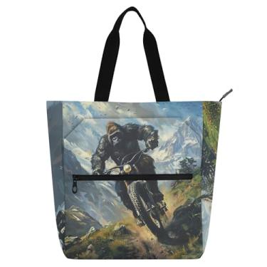 Imagem de GAIGEO Bolsa feminina divertida para andar de bicicleta de gorila bolsa de trabalho de lona para livros de praia com zíper para professores presente para amantes de livros