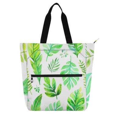 Imagem de GAIGEO Bolsa de trabalho feminina com folhas verdes aquarela, bolsa escolar universitária, bolsa utilitária infantil com compartimentos