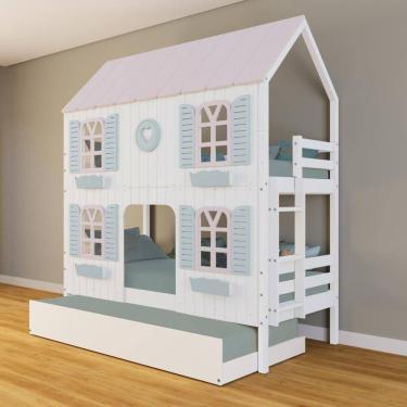 Imagem de Treliche Casinha Bela Com Coração 4 Janelas Venezianas - Madeira Maciça Branco/rosa/verde Housin