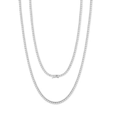 Imagem de LGYIC Colares de tênis femininos | Corrente de tênis de diamante simulado de 3 mm | zircônia cúbica com 4 pinos | Banhado a ouro branco 18 k | Tamanho 40-56 cm, 16, Ouro branco, Zircônia cúbica