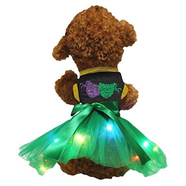 Imagem de Petitebella Vestido de cachorro com máscara dupla Mardi Gras (preto/verde LED, GGG-Grande)