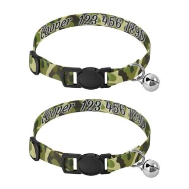 Imagem de Pacote com 2 coleiras personalizadas de camuflagem verde respirável para filhotes com fecho de pressão - Acessórios duráveis para animais de estimação para cães e gatos pequenos, serve para pescoço de