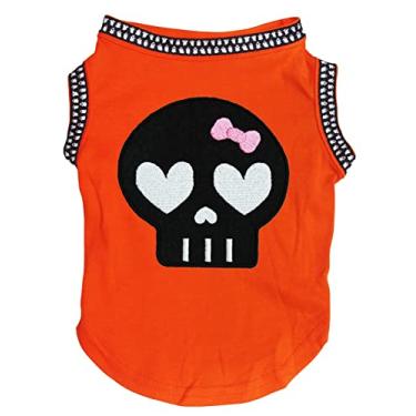 Imagem de Petitebella Camisa de cachorro com cara de caveira preta (laranja/fantasma, grande)
