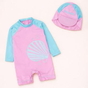 Imagem de Kit Proteção UV50+ para Bebê com Macacão e Chapéu de Sol Cor:RosaAZTam