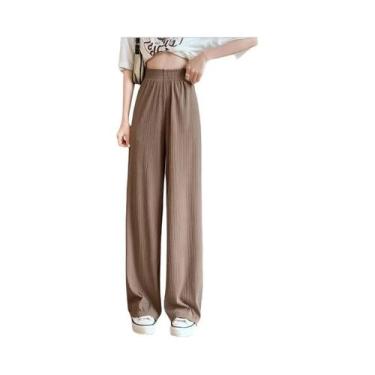 Imagem de Calças Femininas Finas De Verão Com Pernas Largas, Cintura Elástica, P