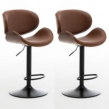 Imagem de Banquinho de bar, banquinho de bar moderno, cadeira de jantar de ilha de cozinha alta giratória com encosto, banco de balcão de cozinha ajustável em altura, com apoio para os pés, conjunto de 2