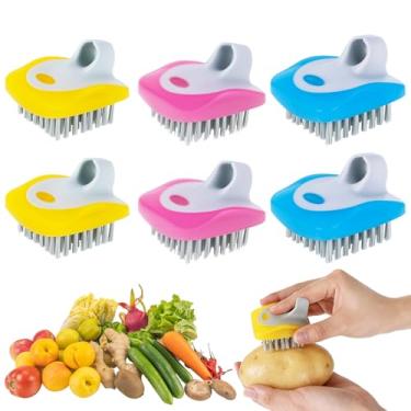 Imagem de 6 peças de escova de vegetais, mini escova de limpeza de batata, ferramenta de limpeza de frutas, utensílio de cozinha para abobrinha, batata, cenoura, pepino, pêssego (azul amarelo rosa, 6 peças)