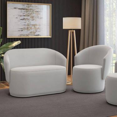 Imagem de Sofá Namoradeira E Poltrona Orgânica Para Sala Malu Veludo M11 - D`rossi Cinza