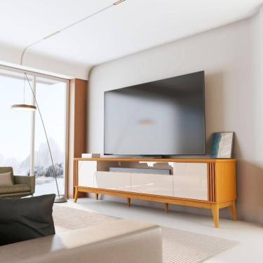 Imagem de Rack Bancada Para Tv Até 75 Polegadas 2,18m 2 Portas Detalhe Ripado Vetro Madeirado/off White