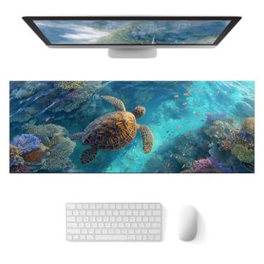 Imagem de HOMETITUTE Tapete de rato grande, oceano, tartaruga, recife, arte, gaming mousepad 81,5 x 28 cm, antiderrapante, protetor de mesa, tapete de rato para casa e escritório, acessórios de mesa