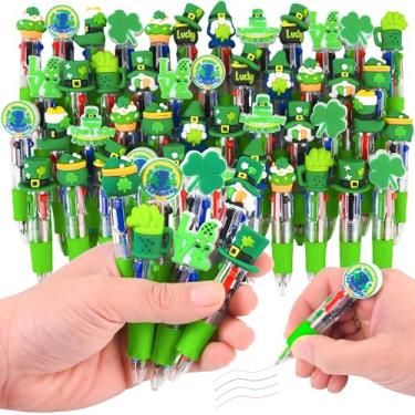 Imagem de LiYiQ 50 canetas coloridas multicoloridas para Dia de São Patrício em um desenho animado, fofa, divertida, 4 em 1, cartola, kawaii, botas de couro trevo, gnomo, cerveja, canetas esferográficas legais
