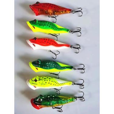 Imagem de FANGBLUE Iscas de pesca Popper Iscas de pesca Topwater 8 cm 12,5 g Iscas rígidas 3D Eyes Swimbait com gancho de agudos para robalo truta água doce água salgada