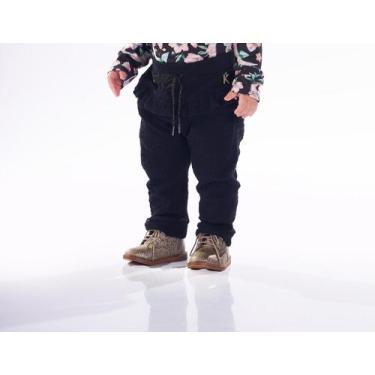 Imagem de Calça Bebê Kiki Xodó Malha Canelada Babado 1700003, Preto, M