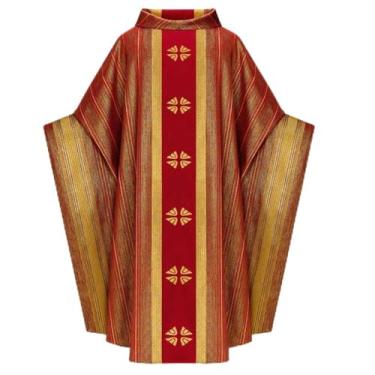 Imagem de Foyacos Fantasia de padre católico masculino colete unissex casula roupão (vermelho, G)