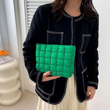 Imagem de Bolsa de maquiagem de viagem, bolsa de maquiagem portátil texturizada de grade tufada para mulheres, organizador de viagem leve para telefone, cartões, cosméticos, acessório versátil para passeios