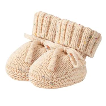 Imagem de Fangool Sapatos para recém-nascidos | Botas de bebê de malha macia | Um abraço suave para pés pequenos | Sapatos infantis quentes, aconchegantes e leves para meninos e meninas, Marrom claro com pontos