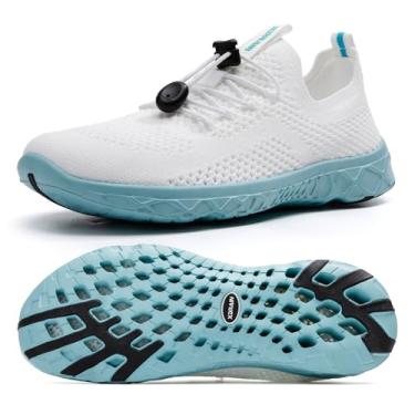 Imagem de KOLILI Sapatos aquáticos femininos estilosos, tênis de caminhada com suporte de arco, melhor para esportes aquáticos, viagens e caminhadas, Branco/azul celeste, 36