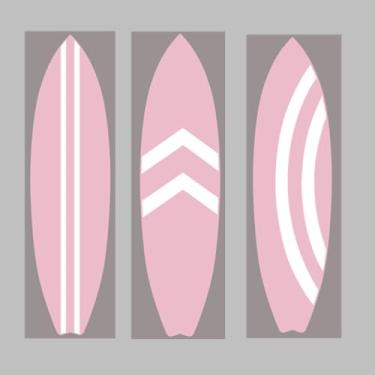 Imagem de caiydramy Decoração de parede de prancha de surfe rosa de 3 peças, 18,9 × 5,1 polegadas, 3D, prancha de surfe, casa de praia, arte de parede litoral, temática tropical, quarto de meninas, quarto, sala