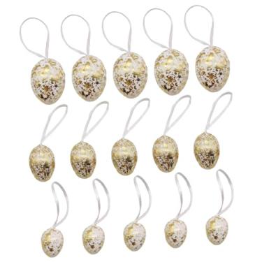 Imagem de predolo Conjunto de 15 enfeites dourados em formato de ovo de Páscoa para pendurar na árvore de Natal, casa, jardim ou lareira. Versáteis enfeites decorativos