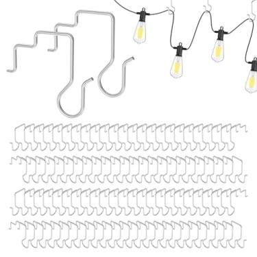 Imagem de 100 peças de clipes de calha de aço inoxidável, gancho de luz de Natal anti-queda para proteção de calha com perfurado ou malha, clipes de gancho de luz de malha ao ar livre, ganchos de calhas de