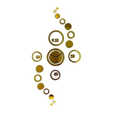 Imagem de WeiLaiKeQi Relógio de parede geométrico, fácil, decoração de parede silenciosa, sem -taque, ideal para inauguração de casa, escritório, bar, cozinha, Ouro