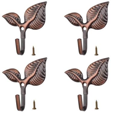 Imagem de Conjunto de 4 ganchos de parede vintage de metal bronze vermelho gancho de ferro decorativo resistente cabides de parede para pendurar toalhas, casacos, chapéus, lenços, bolsas, chaves, decoração de