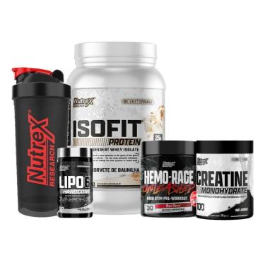 Imagem de Kit Whey 900g + Prétreino + Creatina + Termogênico + Coquet.-Unissex