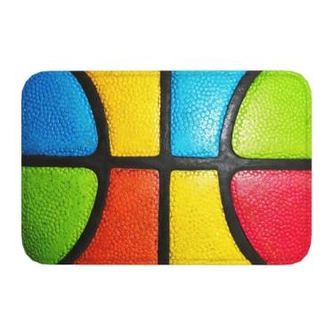 Imagem de Jbofyee Tapete de banho colorido com textura de basquete 61 x 40 cm antiderrapante microfibra macia tapete de banheiro lavável tapete de entrada para banheira chuveiro chão