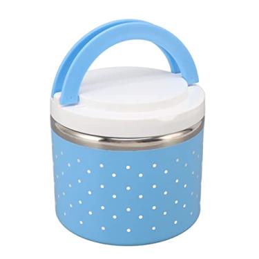 Imagem de YOUTHINK Lancheira Isolada Redonda, Recipiente de Alimentos Térmico de Aço Inoxidável à Prova de Vazamento para Viagens de Escritório Escolar, Mantém Os Alimentos Quentes ou Frios (Azul)