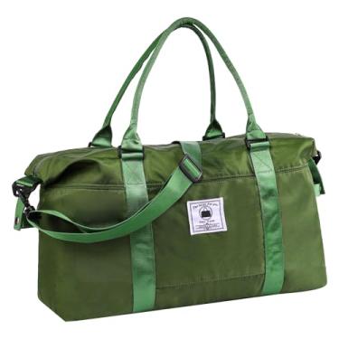 Imagem de Bolsa de viagem, bolsa esportiva à prova d'água para mulheres e homens, bolsa de ginástica esportiva com compartimento úmido, bolsa de bagagem noturna com manga de carrinho, Verde menta, 32L