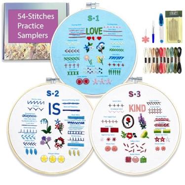 Imagem de Sutesloly Kit de bordado para iniciantes e adultos, 3 conjuntos de aprenda a padrões florais, kit de iniciante simples para iniciantes, kit de prática fácil de 54 pontos, aro de 19,8 cm, presente