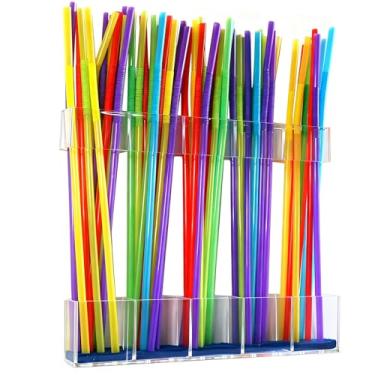 Imagem de Suporte de canudo de acrílico transparente de 24 cm, dispensador reutilizável de armazenamento de canudo para porta de armário, organizador de canudo de duas partes ajustável para armário de cozinha