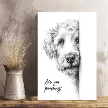 Imagem de Are You Pooping Dog Peeking Arte de parede em tela rústica vintage - Pôster sem moldura de 30 x 45 cm - Ideia de presente para decoração de casa e escritório para sala de estar, quarto, cozinha e café