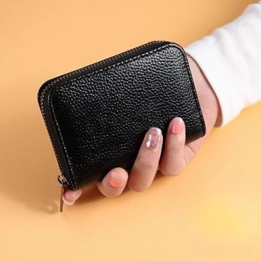 Imagem de Carteira feminina bolsa com zíper, carteira moderna, porta-cartões, bolsa de identificação, bolsa de armazenamento, carteira, bolsas, presente para mulheres e homens, Preto, Estilo retrô