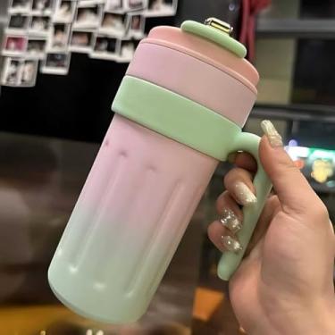 Imagem de Copo Térmico Inteligente De 650ml De Café Em Aço Inoxidável 316 Que Acompanha Copo De Isolamento(Rosa com Verde-B)