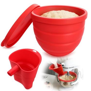 Imagem de Forros de tigela de silicone para batedeira de cabeça inclinada KitchenAid 5 Qt, inserção de tigela de mistura de silicone com tampa e funil de farinha para acessórios e acessórios de auxílio de